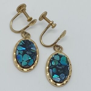 * vintage mosaic abalone screwback earrings